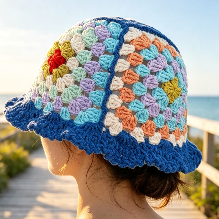 Handmade Floral Crochet Bucket Hat