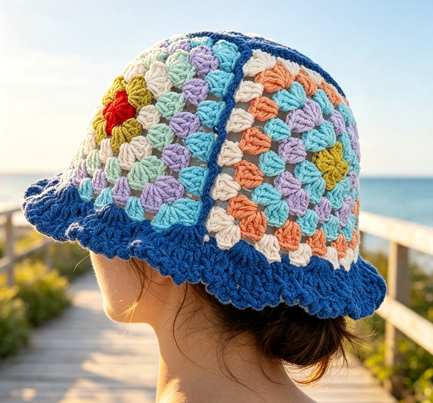 Handmade Floral Crochet Bucket Hat