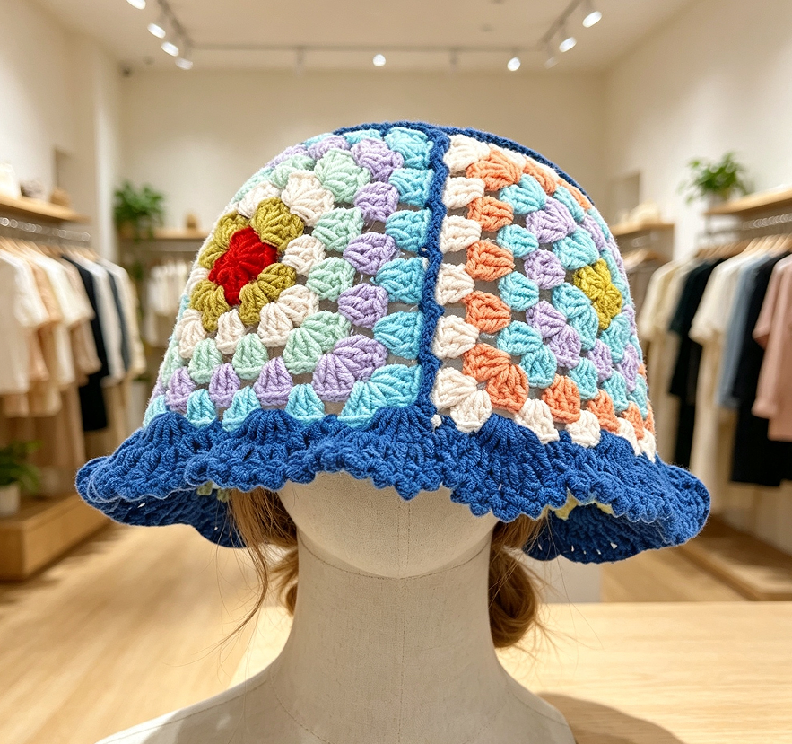 Handmade Floral Crochet Bucket Hat - Image 2