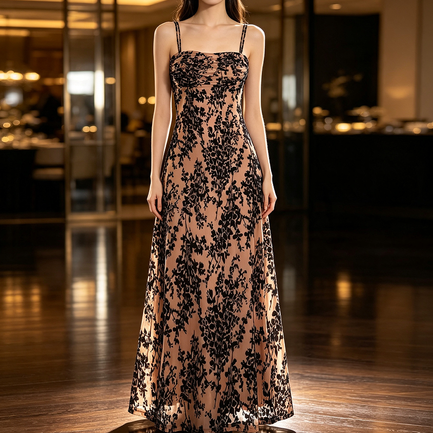 Women's Sleeveless Spaghetti Strap Cowl Neck Floral Midi Dress