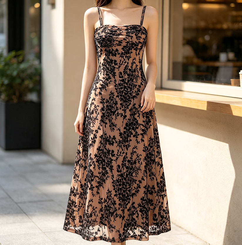 Women's Sleeveless Spaghetti Strap Cowl Neck Floral Midi Dress - Image 2