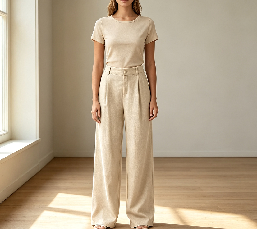 Linen Wide-Leg Work Trousers with Pockets - Image 2