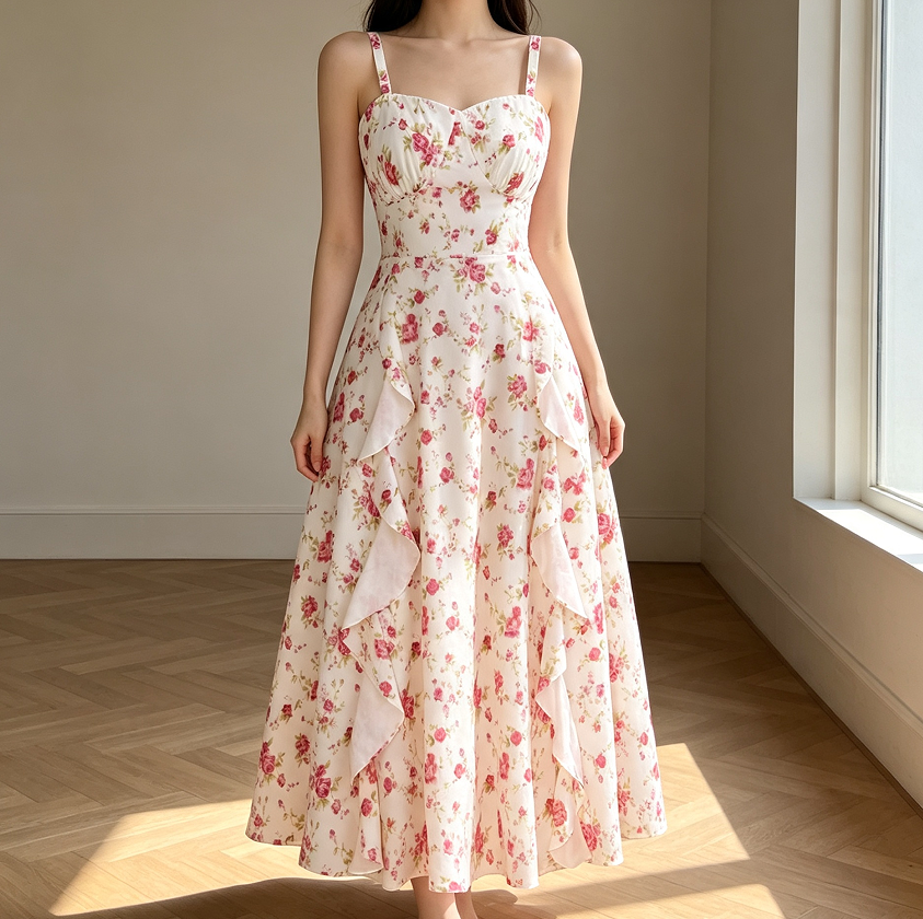 Women's Boho Spaghetti Strap Ruffle Midi Sun Dress - Image 2