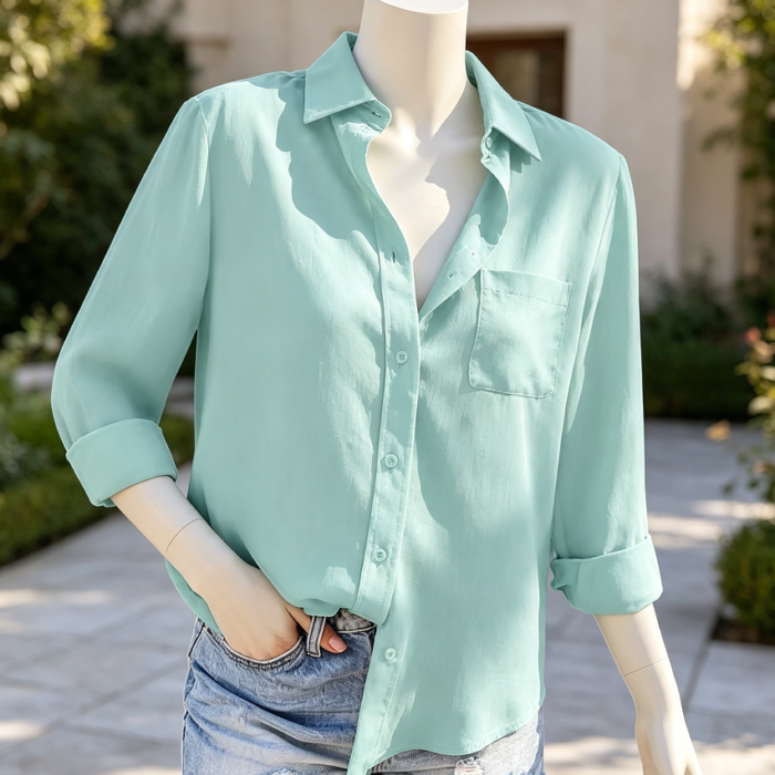 Women's Long Sleeve Wrinkle Free Button Down Work Dress Shirt with Pocket