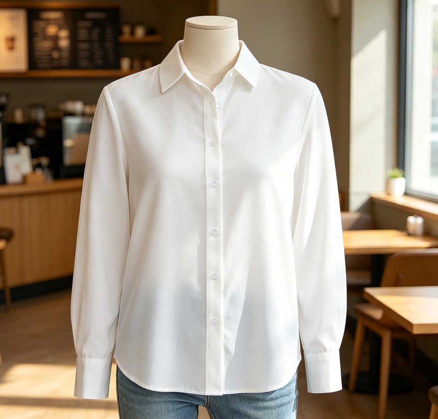 Women's Stain Resistant Classic Collared Long Sleeve Chiffon Button Down Blouse - Image 2