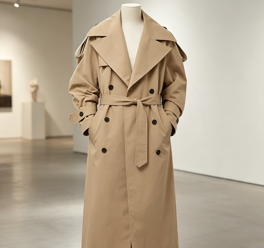 Oversized Double-Breasted Windproof Belted Trench Coat