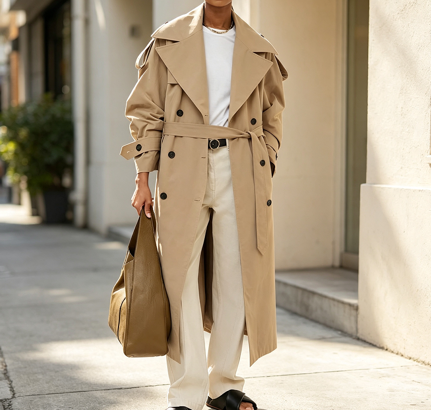 Oversized Double-Breasted Windproof Belted Trench Coat - Image 2