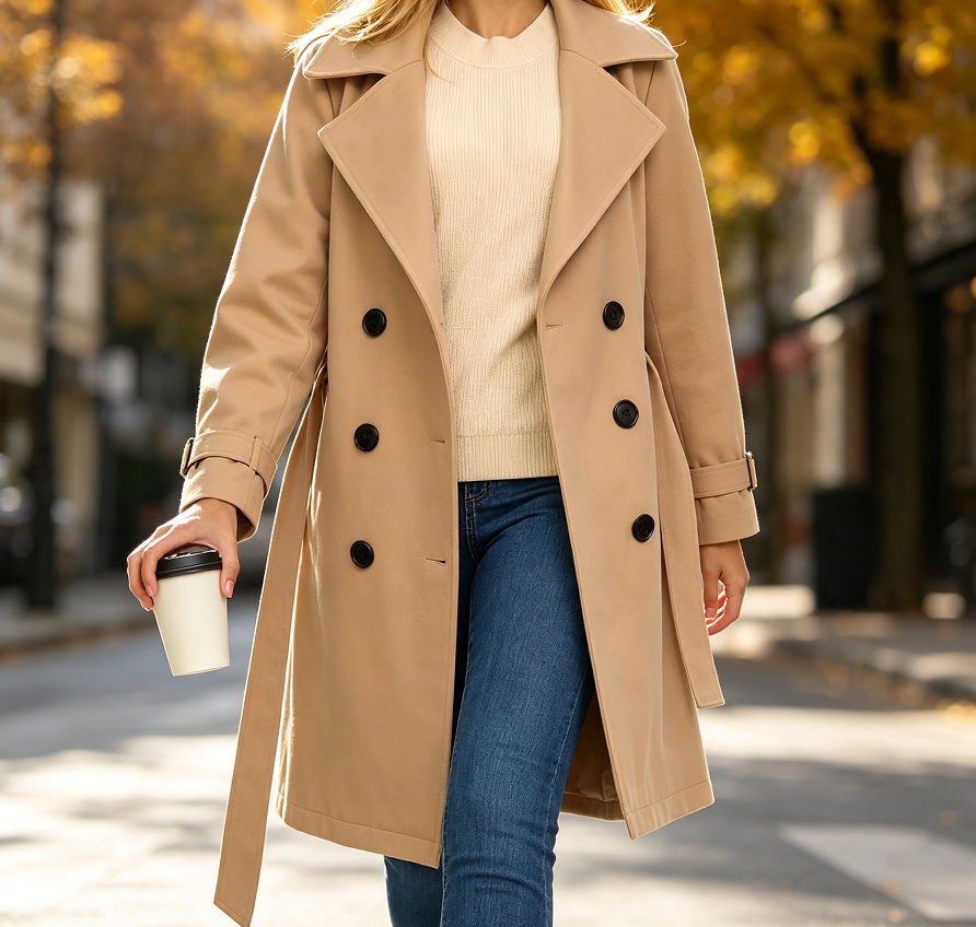 Double-Breasted Long Winter Faux-Wool Trench Coat