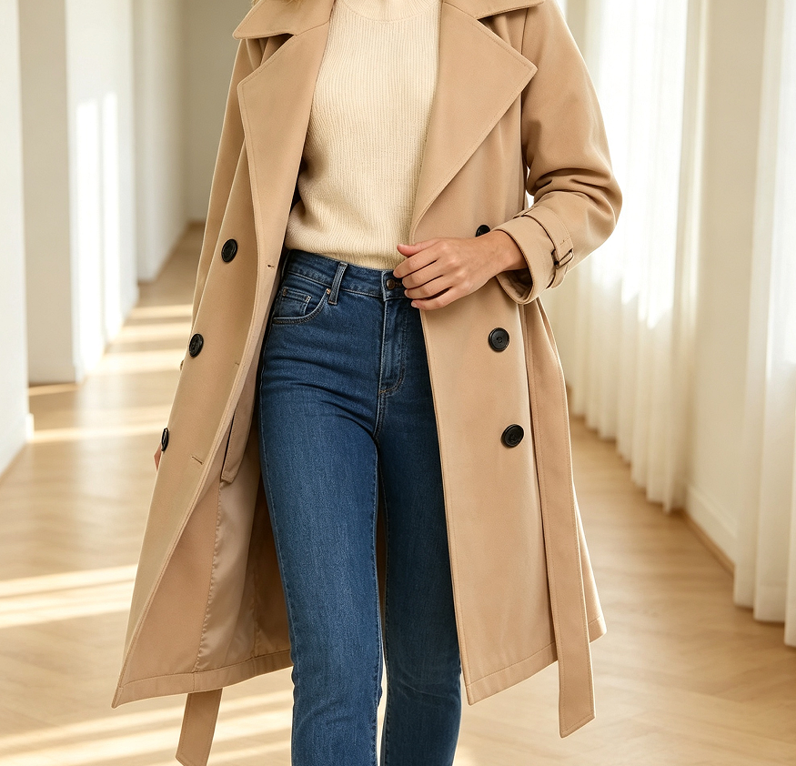 Double-Breasted Long Winter Faux-Wool Trench Coat - Image 2