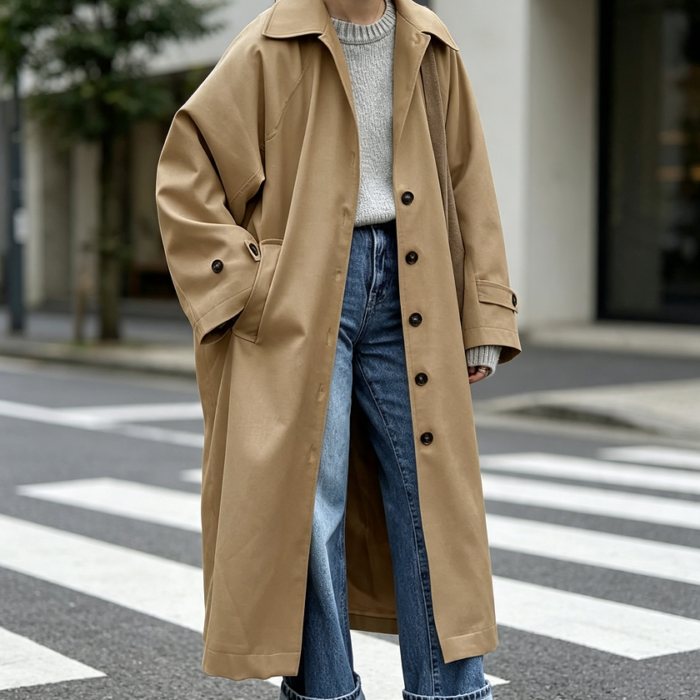 Single-Breasted Oversized Windproof Fall Trench Coat