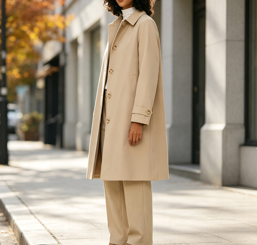Single-Breasted Mid-Length Windproof Slim Trench Coat - Image 2