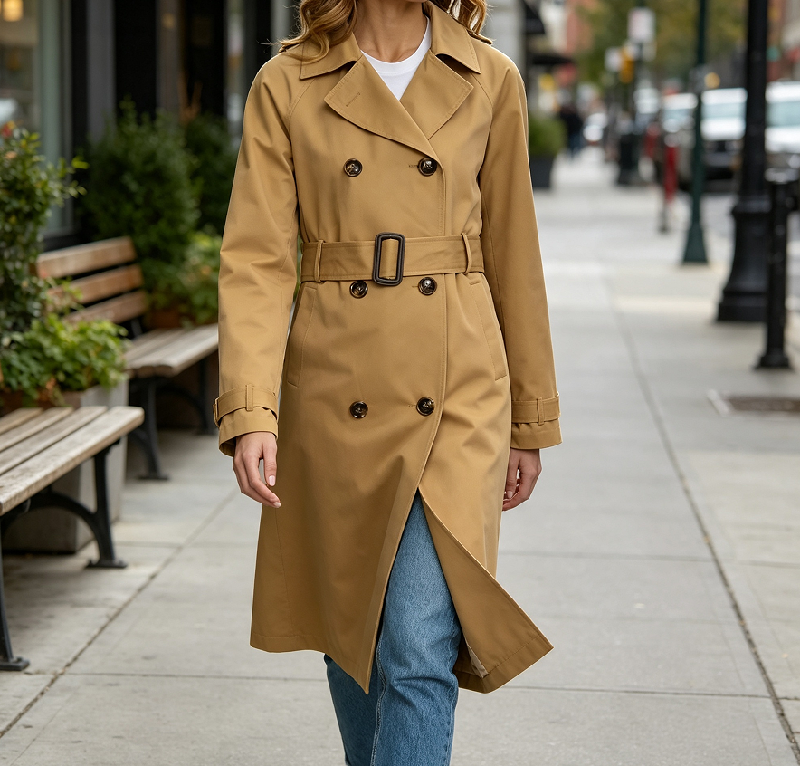 Double-Breasted Long Lapel Belted Trench Coat - Image 2