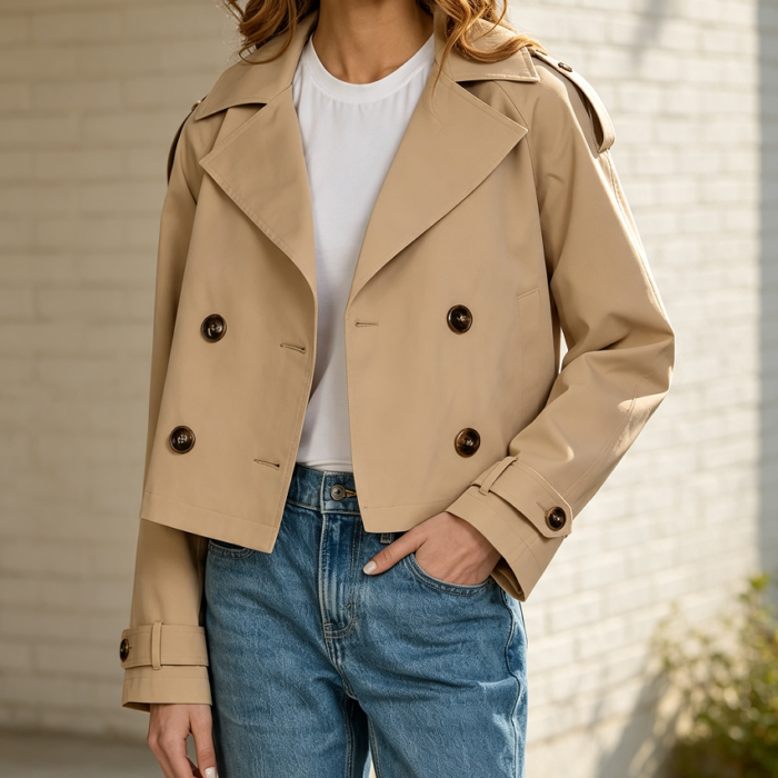 Cropped Lapel Lightweight Work Trench Coat