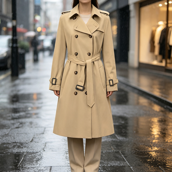 Double-Breasted Waterproof Classic Belted Trench Coat