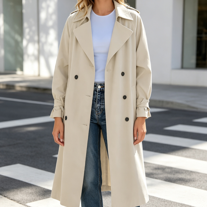 Double-Breasted Oversized Windproof Lapel Trench Coat