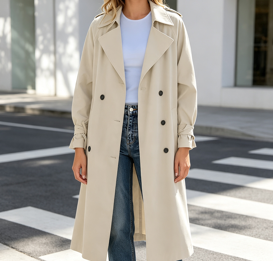 Double-Breasted Oversized Windproof Lapel Trench Coat