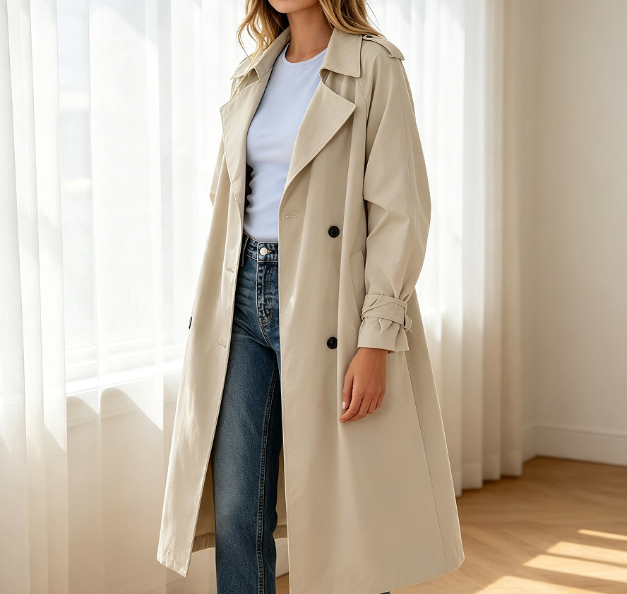 Double-Breasted Oversized Windproof Lapel Trench Coat - Image 2