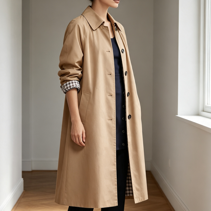 Single-Breasted Lightweight Mid-Length Spring Trench Coat