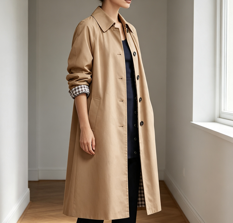Single-Breasted Lightweight Mid-Length Spring Trench Coat