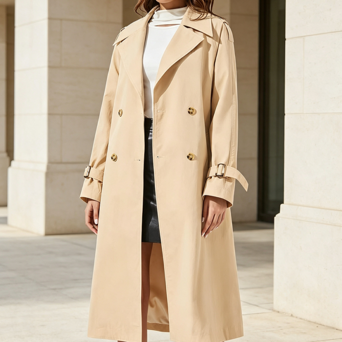 Double-Breasted Windproof Thin Belted Trench Coat