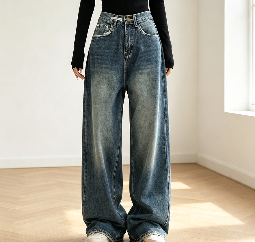 Mid-Low Rise Boyfriend Vintage Wide-Leg Jeans - Image 2