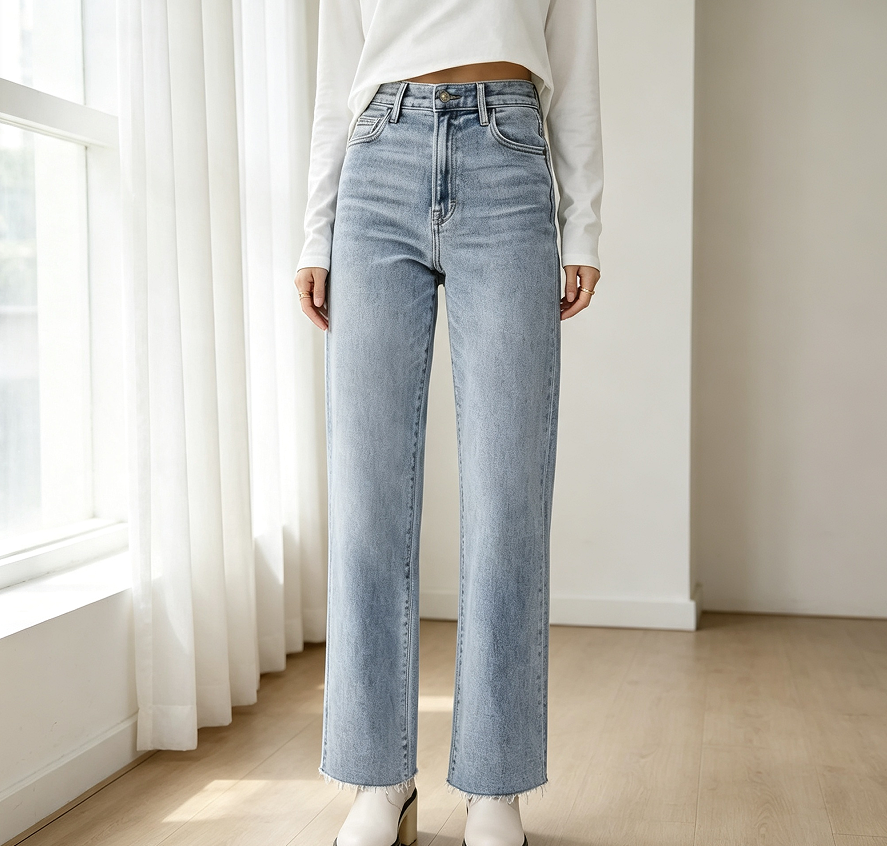High-Waisted Frayed Cropped Baggy Straight Jeans