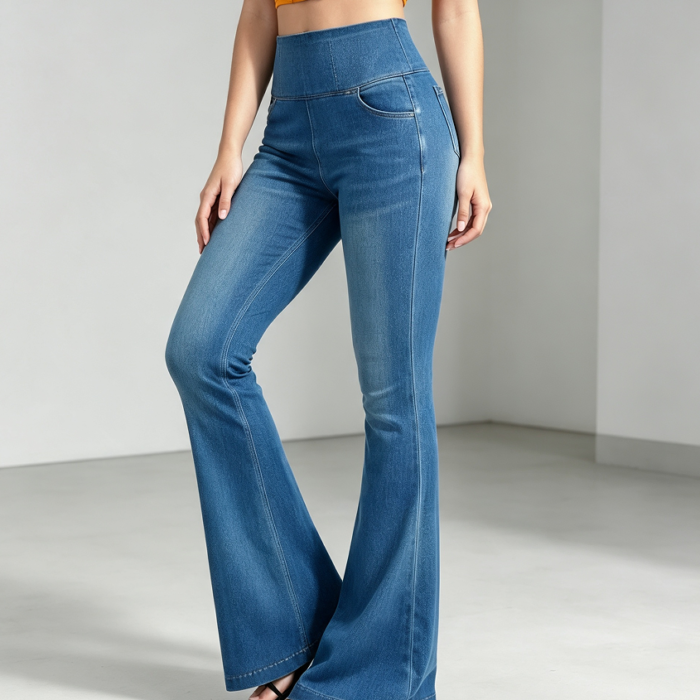 High-Waisted Knit Flare Leggings with Pockets