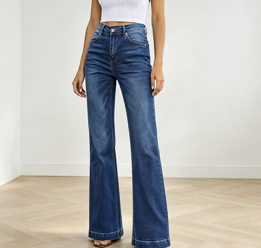 High-Waisted Stretchy Wide-Leg Flare Denim Jeans - Image 2