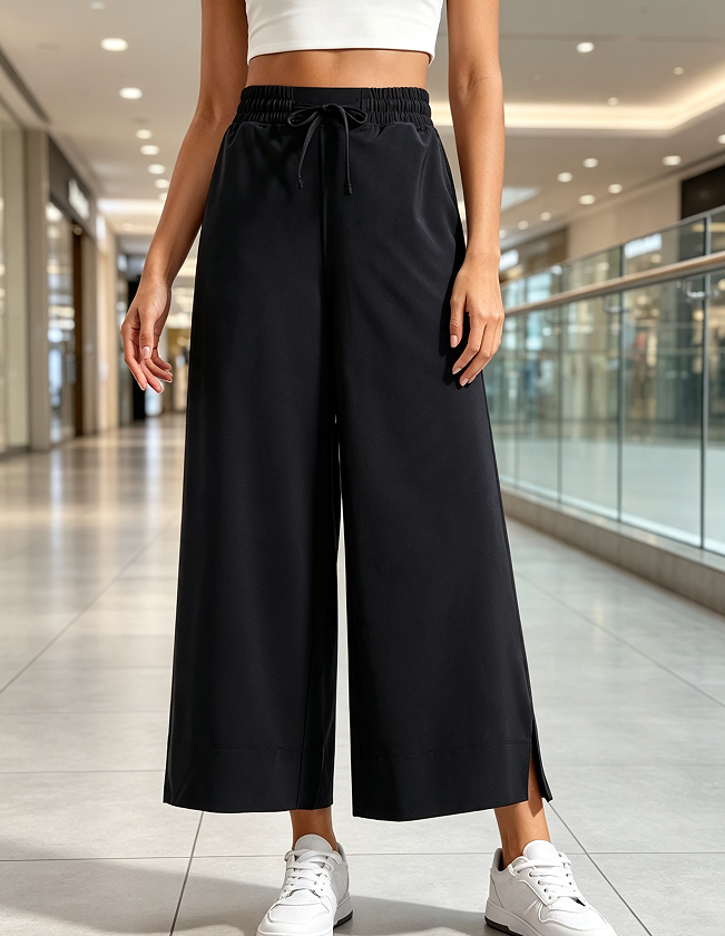 Lightweight High-Waisted Cropped Sweatpants with Wide Leg - Image 2
