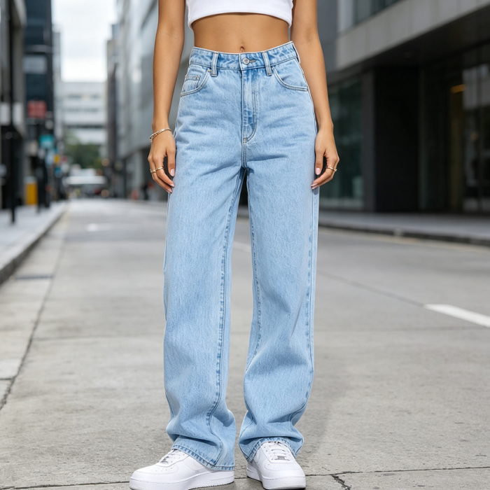 High-Waisted Boyfriend Baggy Straight Casual Jeans